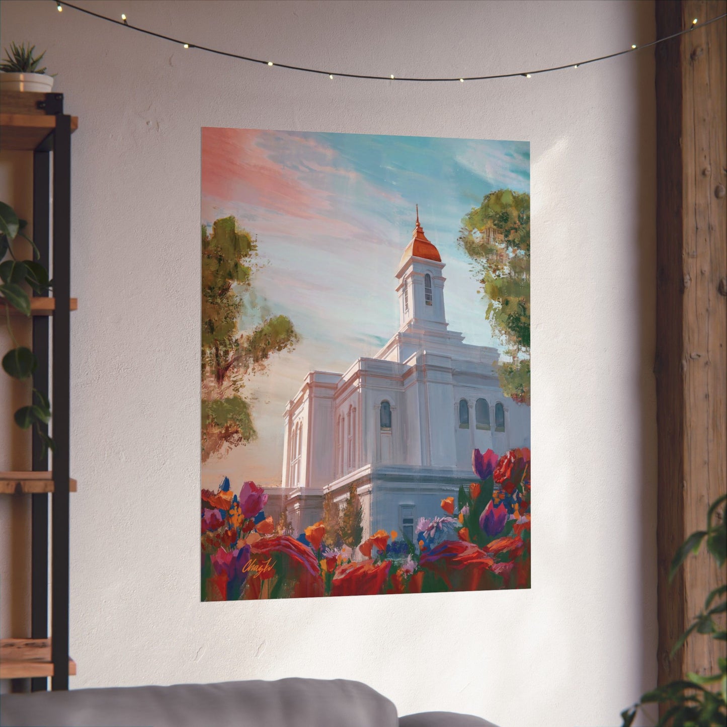 Premium Matte Paper Print, Deseret Peak Temple--Spring Flowers, by Chaz Walgamott