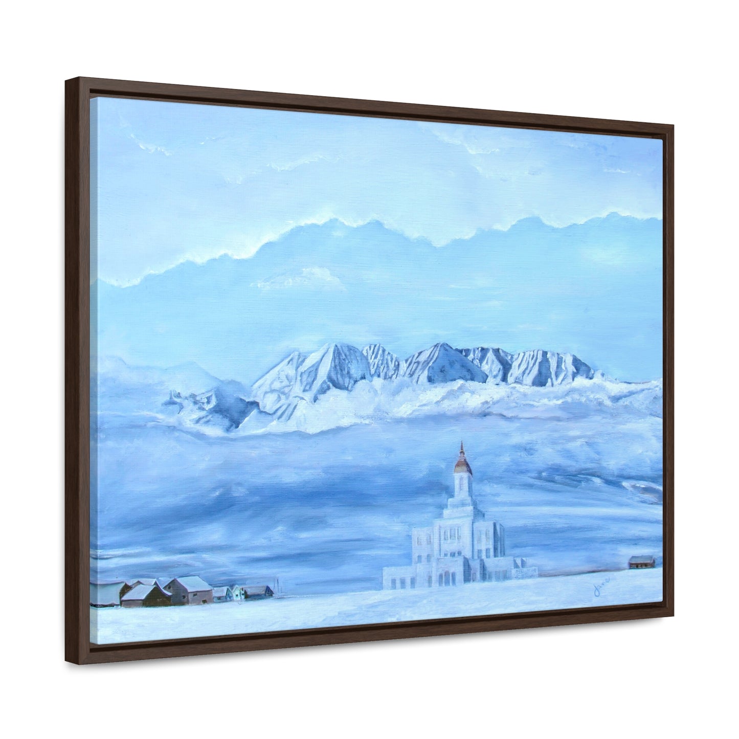 Stretched Canvas Print in Wood Frame--Deseret Peak Temple--Hope in the Bleak of winter by Jane Autry