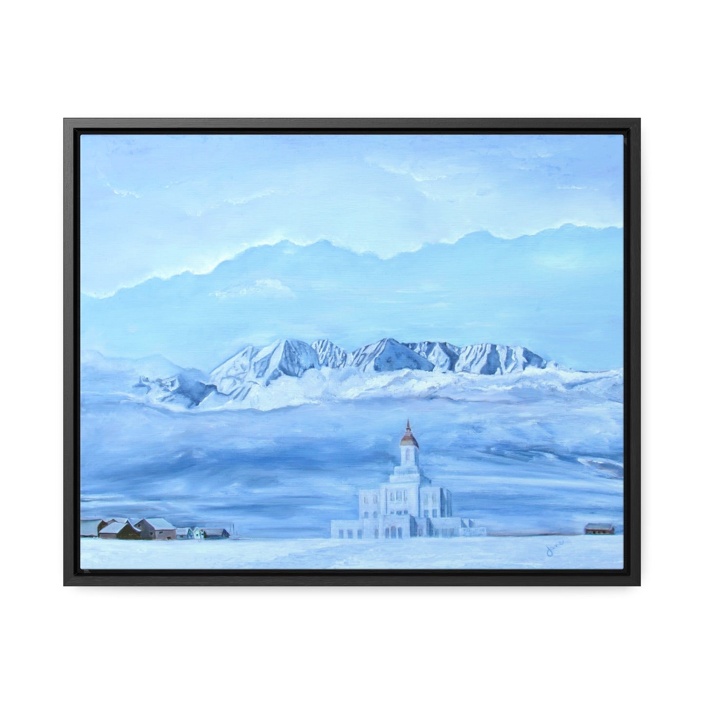 Stretched Canvas Print in Wood Frame--Deseret Peak Temple--Hope in the Bleak of winter by Jane Autry