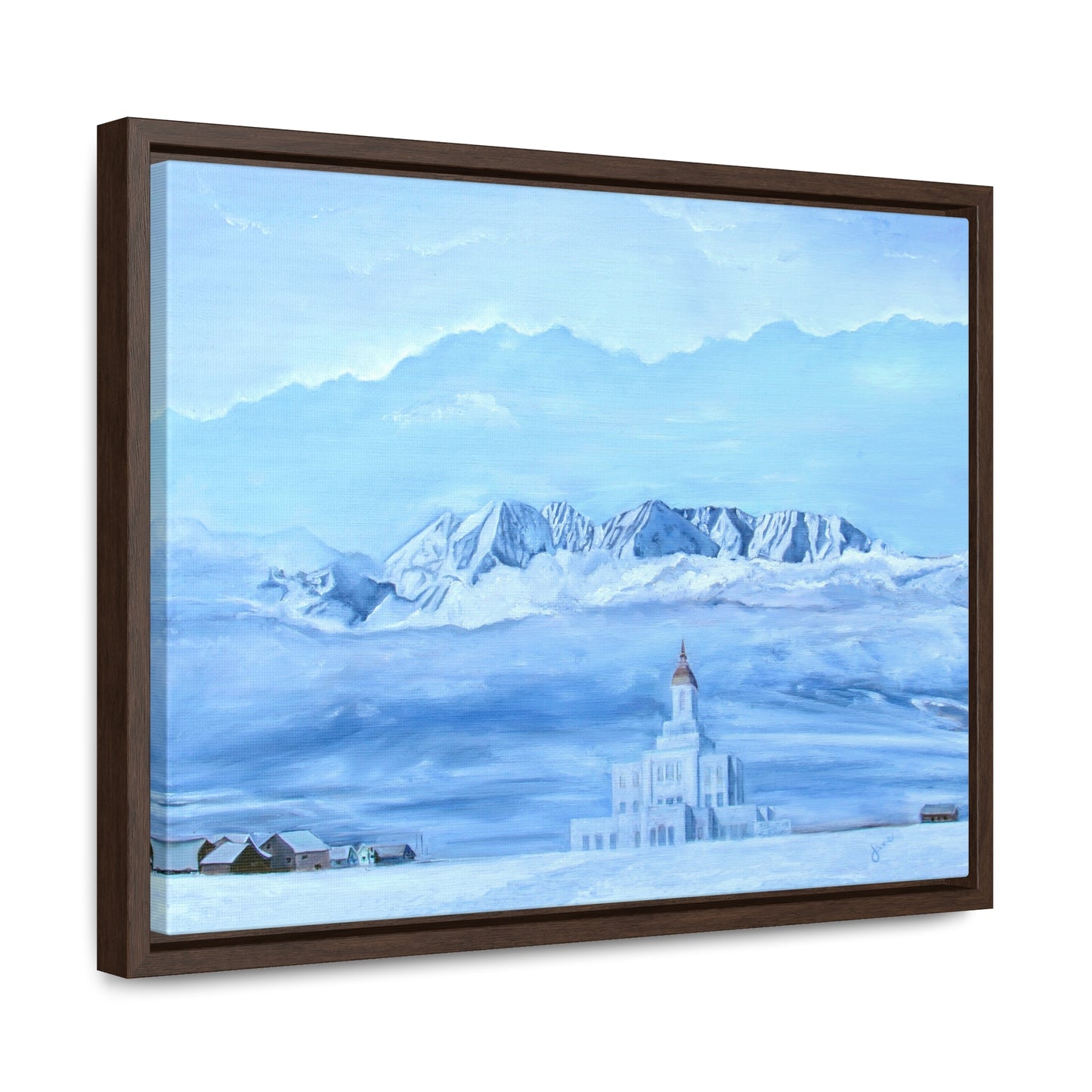 Stretched Canvas Print in Wood Frame--Deseret Peak Temple--Hope in the Bleak of winter by Jane Autry
