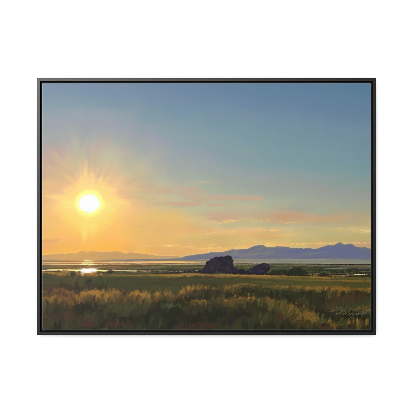 Canvas Wrap in Wood Frame, Adobe Rock Sunset, by Rod Walgamott