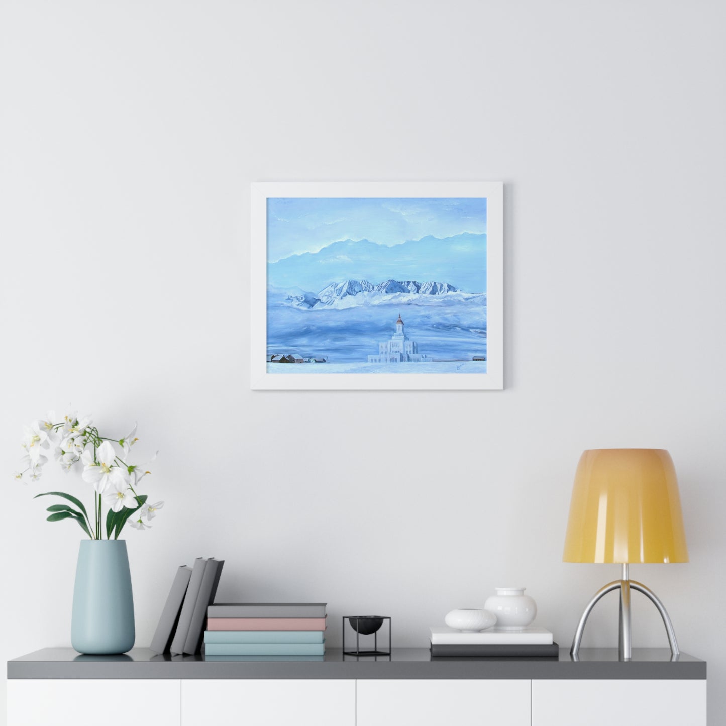 Premium Matte Print--Framed, Deseret Peak Temple-Hope in the Bleak of Winter, by Jane Autry