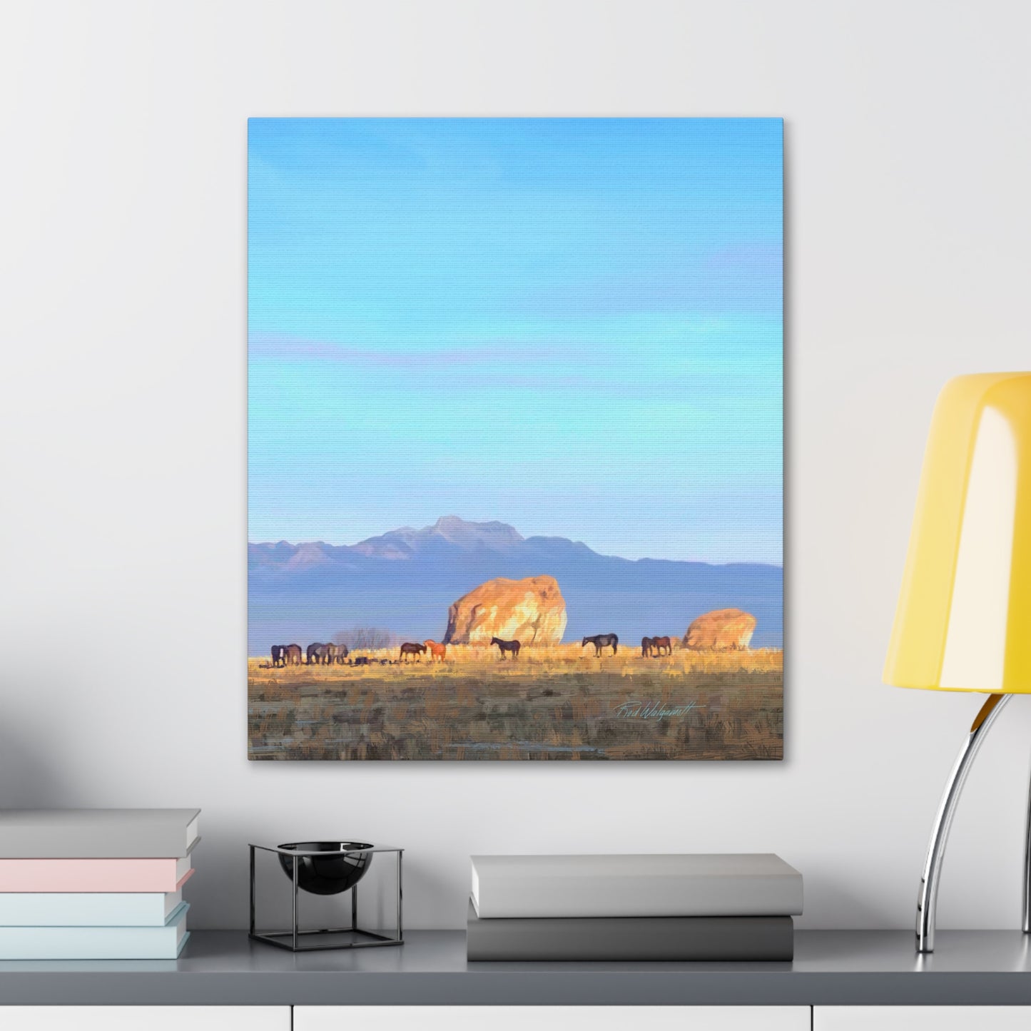 Canvas Gallery Wrap-Horses at Adobe Rock by Rod Walgamott