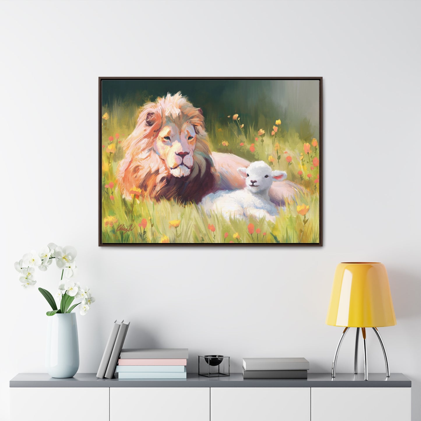 Stretched Canvas Print in Wood Frame, The Lamb and the Lion, by Chaz Walgamott