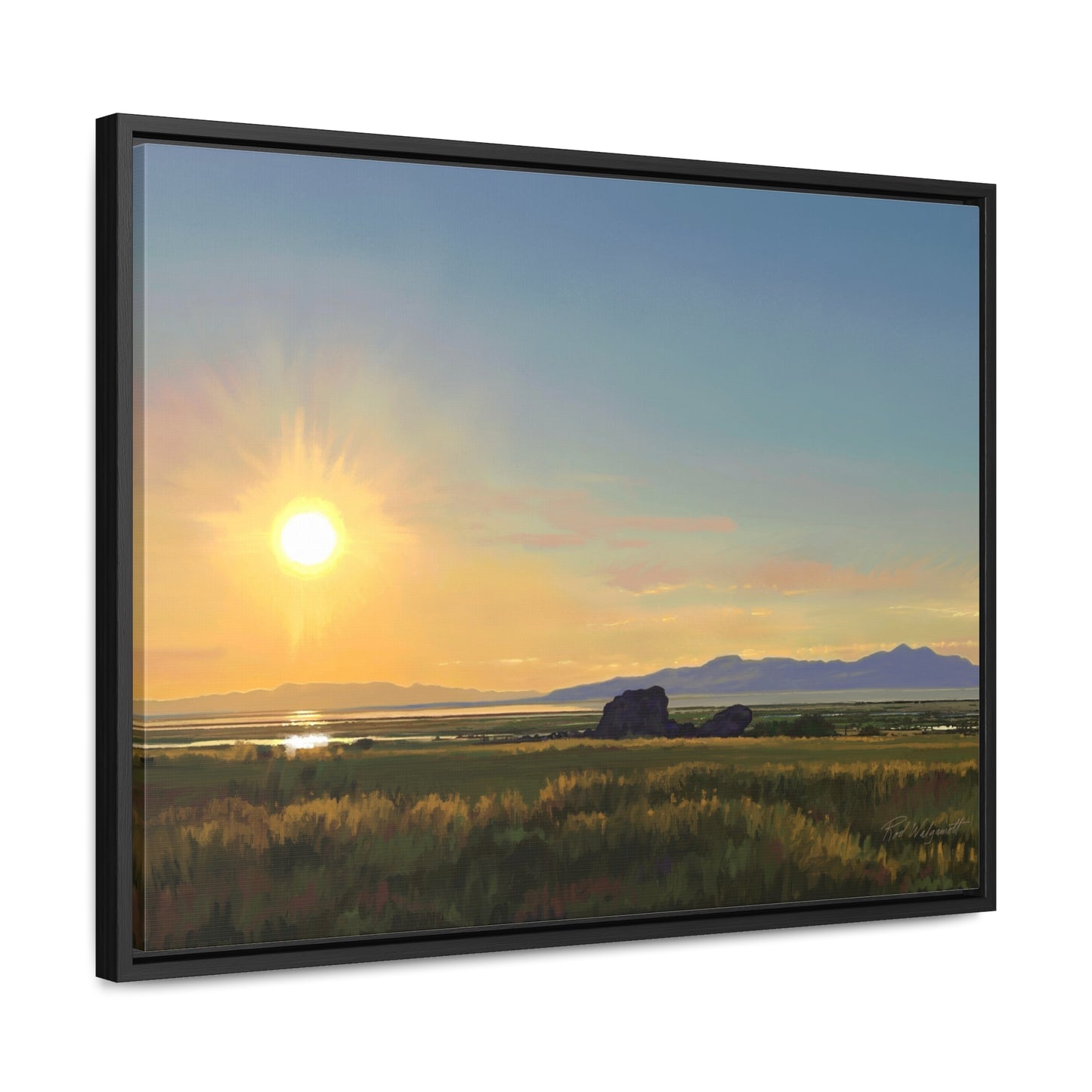 Canvas Wrap in Wood Frame, Adobe Rock Sunset, by Rod Walgamott
