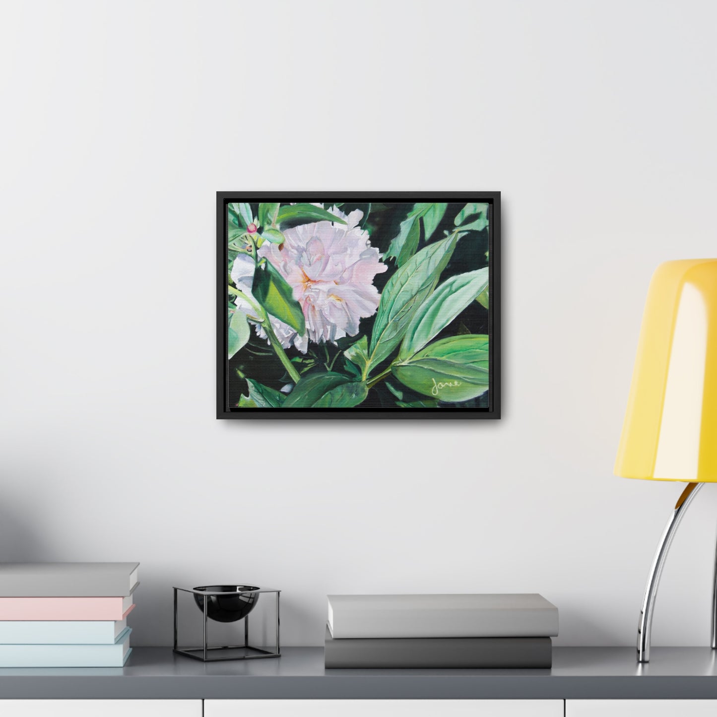 Stretched Canvas Wrap in Wood Frame, Shy Peone by Jane Autry