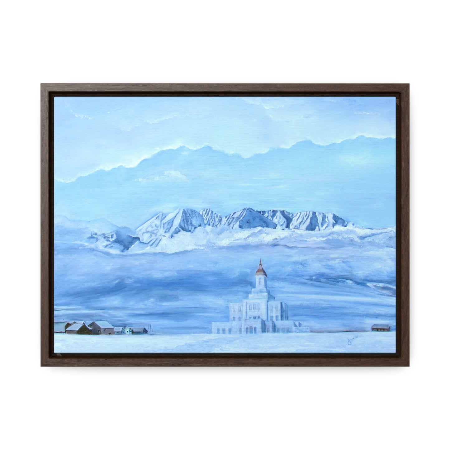 Stretched Canvas Print in Wood Frame--Deseret Peak Temple--Hope in the Bleak of winter by Jane Autry