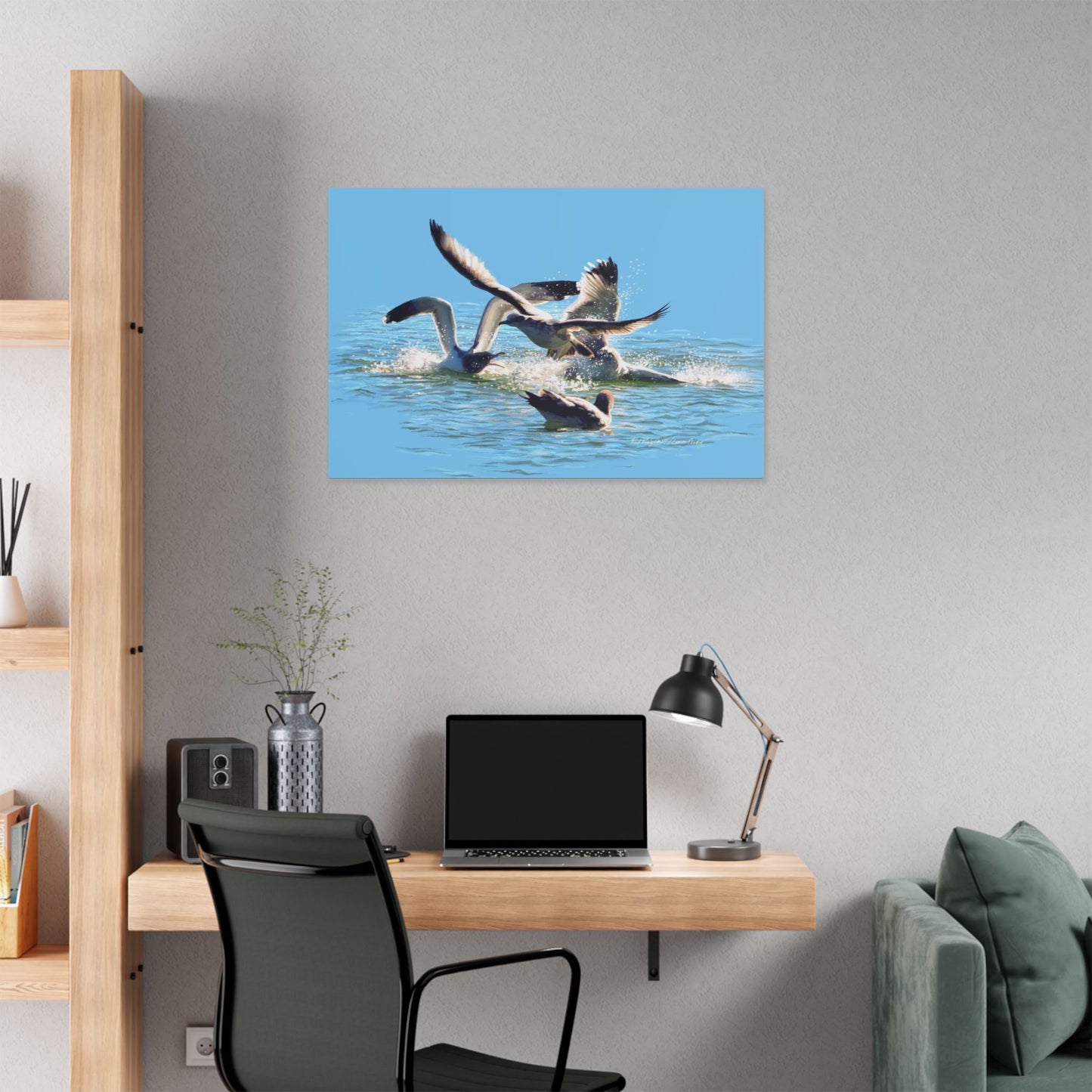 Classic Stretched Canvas, Gull Fight on Stansbury Lake, by Rod Walgamott