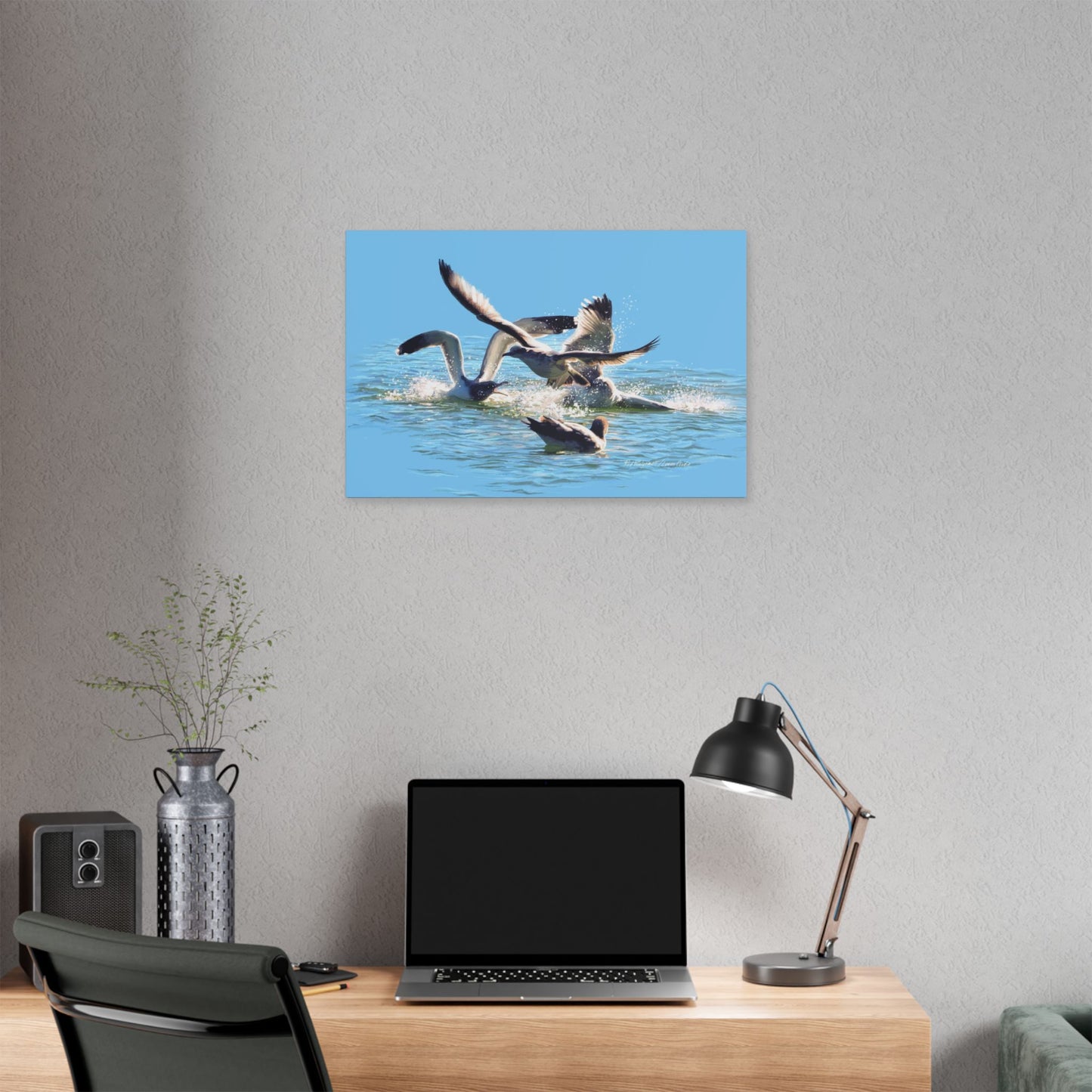 Classic Stretched Canvas, Gull Fight on Stansbury Lake, by Rod Walgamott