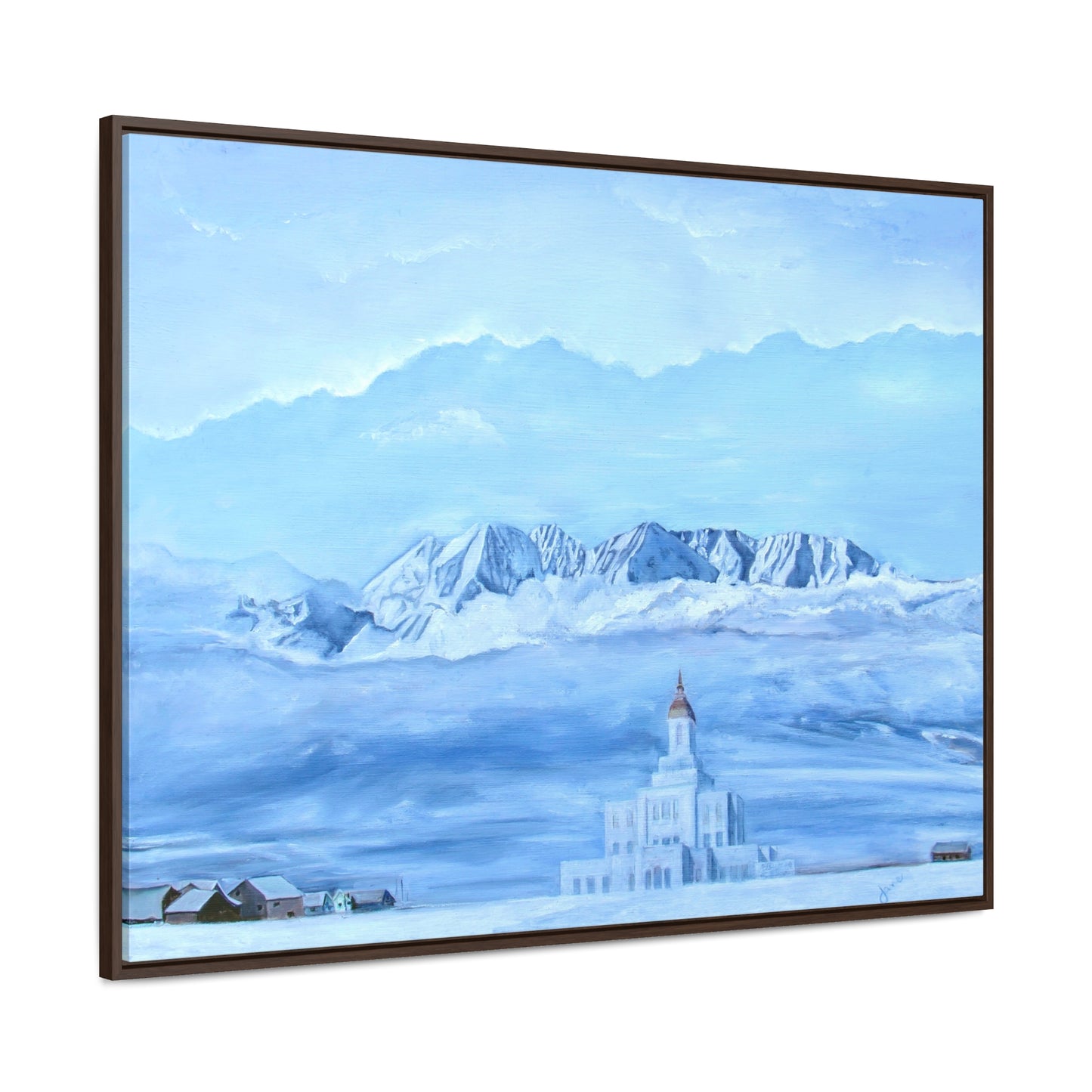 Stretched Canvas Print in Wood Frame--Deseret Peak Temple--Hope in the Bleak of winter by Jane Autry
