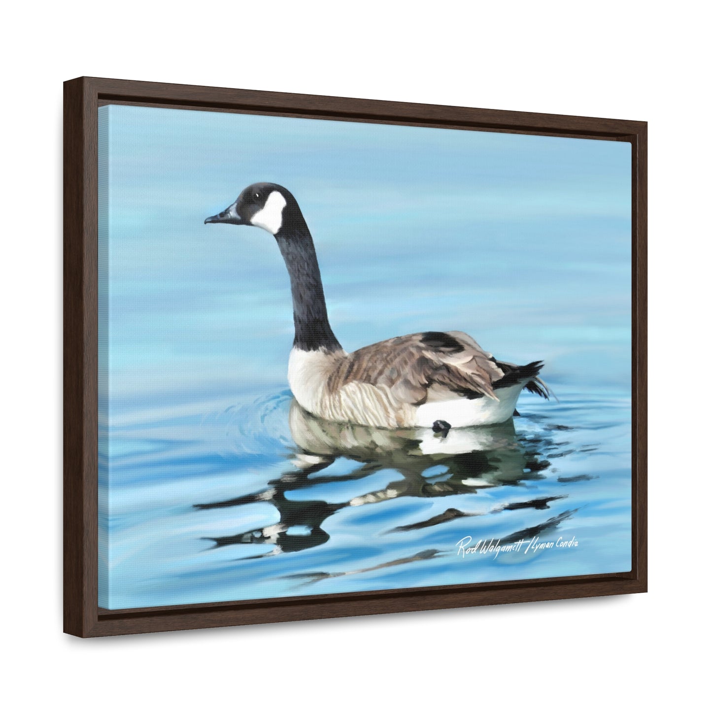 Stretched Canvas Print in Wood Frame, Canada Goose on Stansbury Lake , by Rod Walgamott