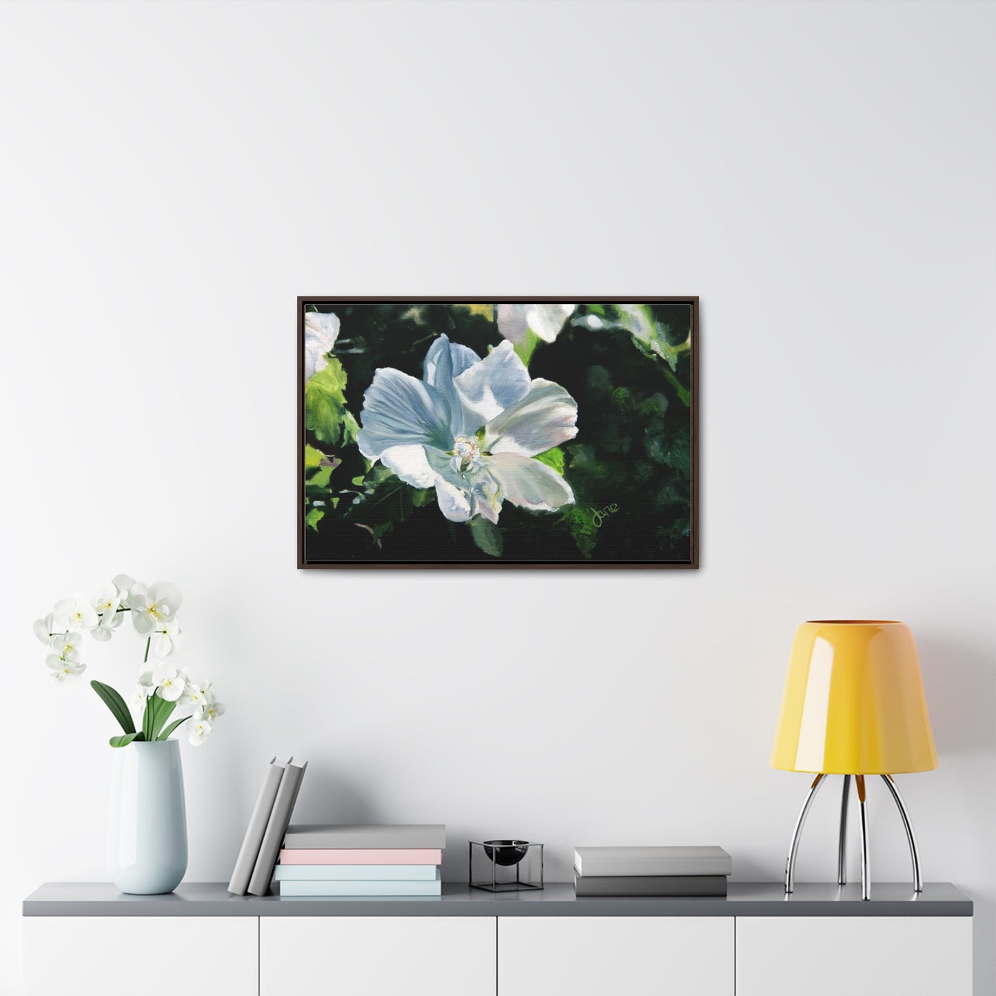 Stretched Canvas Wrap in Wood Frame, White Rose of Sharon by Jane Autry