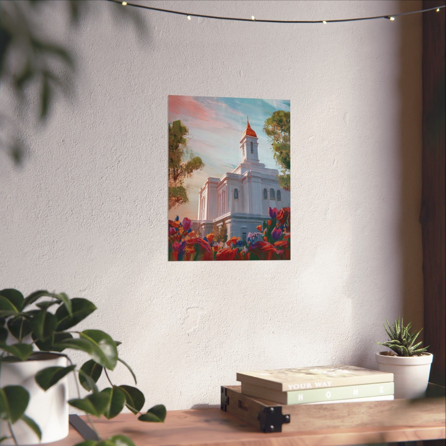 Premium Matte Paper Print, Deseret Peak Temple--Spring Flowers, by Chaz Walgamott