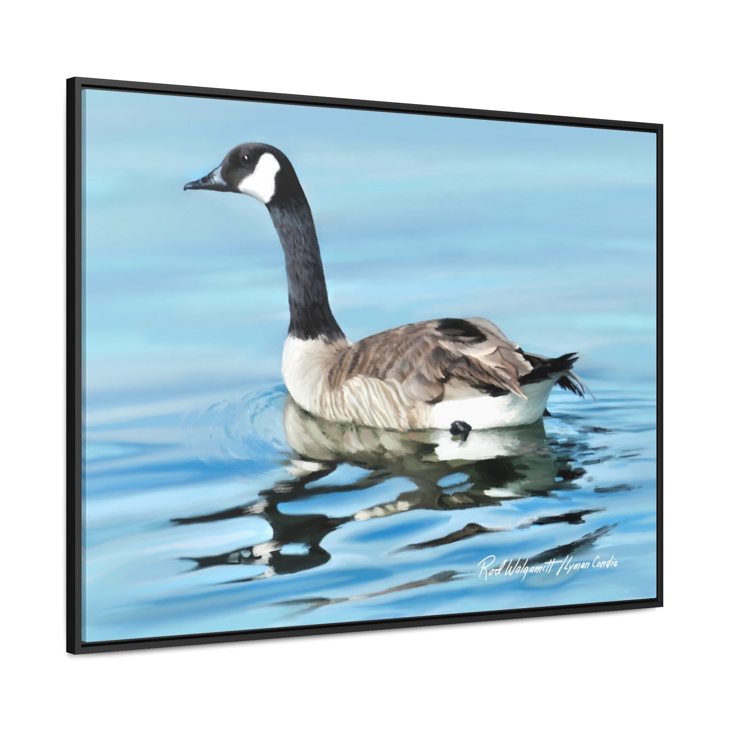 Stretched Canvas Print in Wood Frame, Canada Goose on Stansbury Lake , by Rod Walgamott
