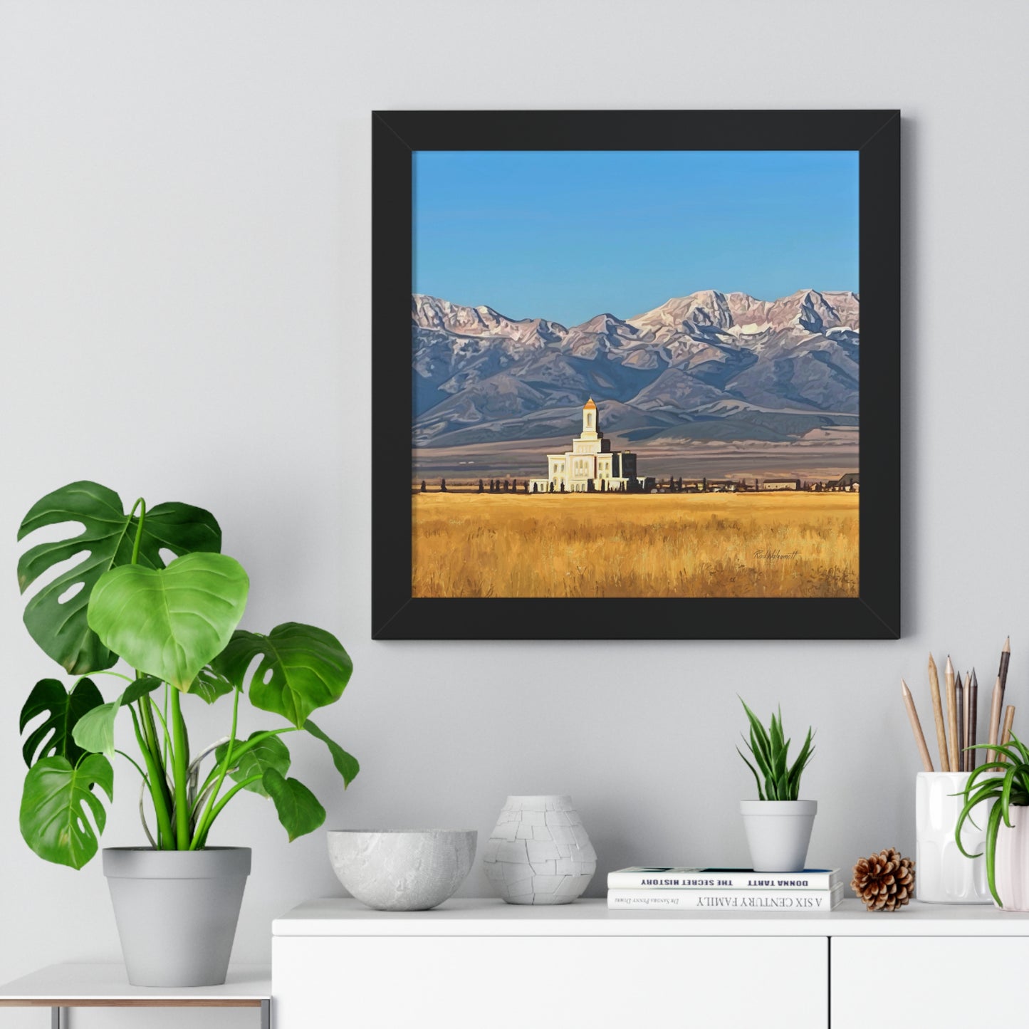 Premium Matte Print--Framed, Deseret Peak Temple and Deseret Peak, by Rod Walgamott