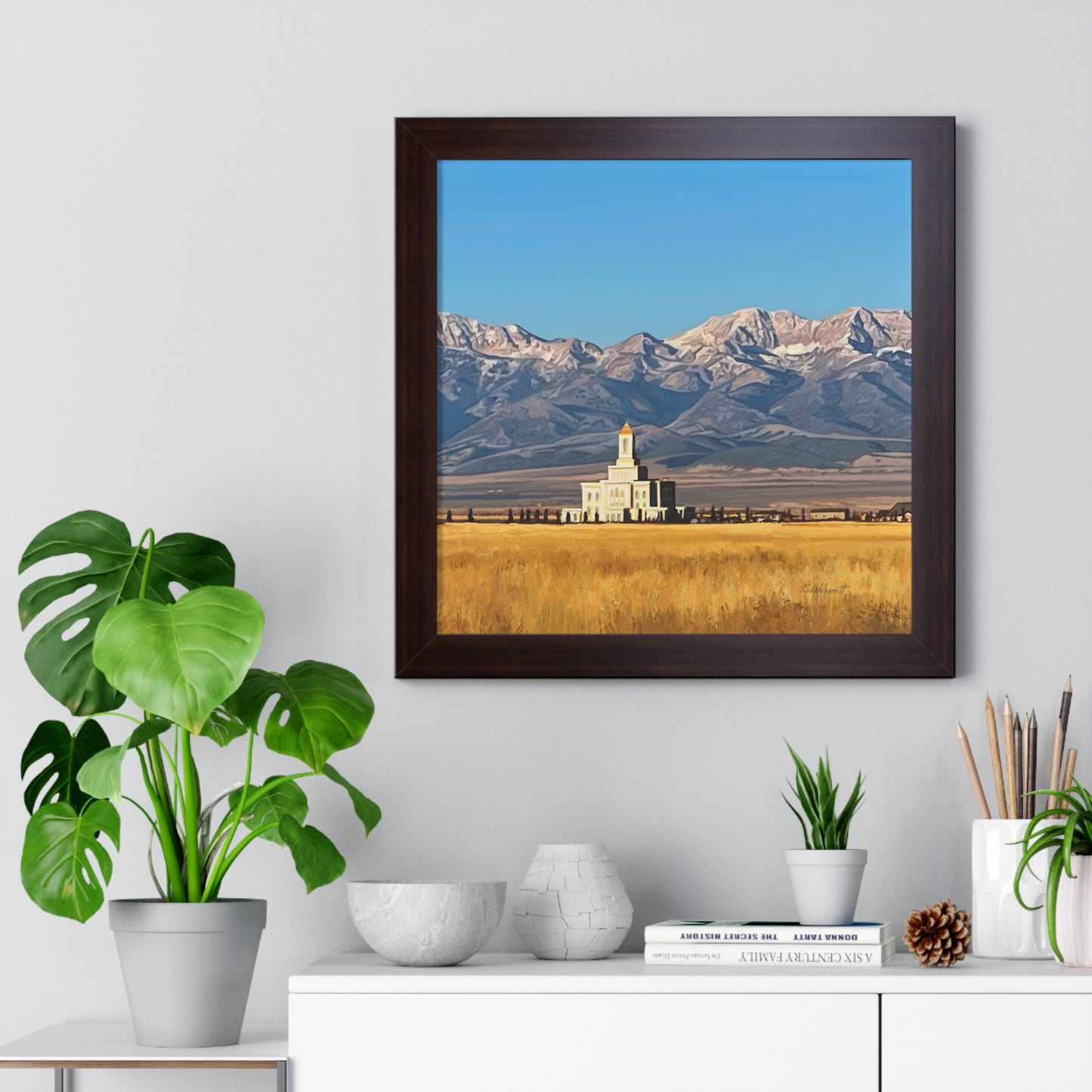 Premium Matte Print--Framed, Deseret Peak Temple and Deseret Peak, by Rod Walgamott
