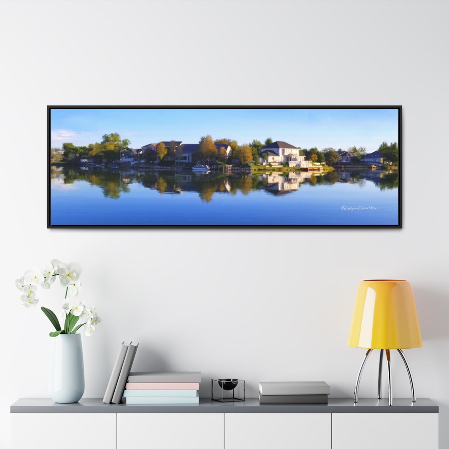 Stretched Canvas Wrap in Wood Frame, Blue Sky Reflection on Stansbury Lake, by Rod Walgamott