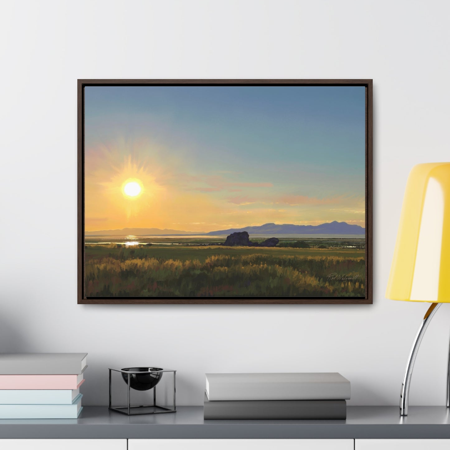 Canvas Wrap in Wood Frame, Adobe Rock Sunset, by Rod Walgamott