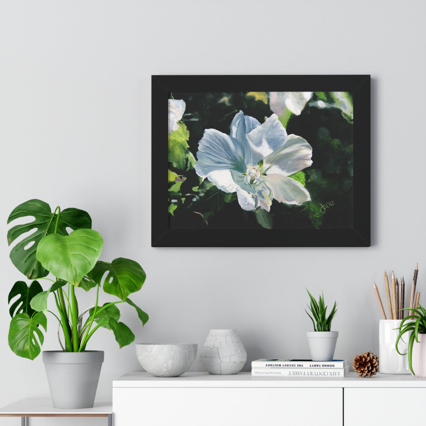 Premium Matte Print--Framed, White Rose of Sharon by Jane Autry
