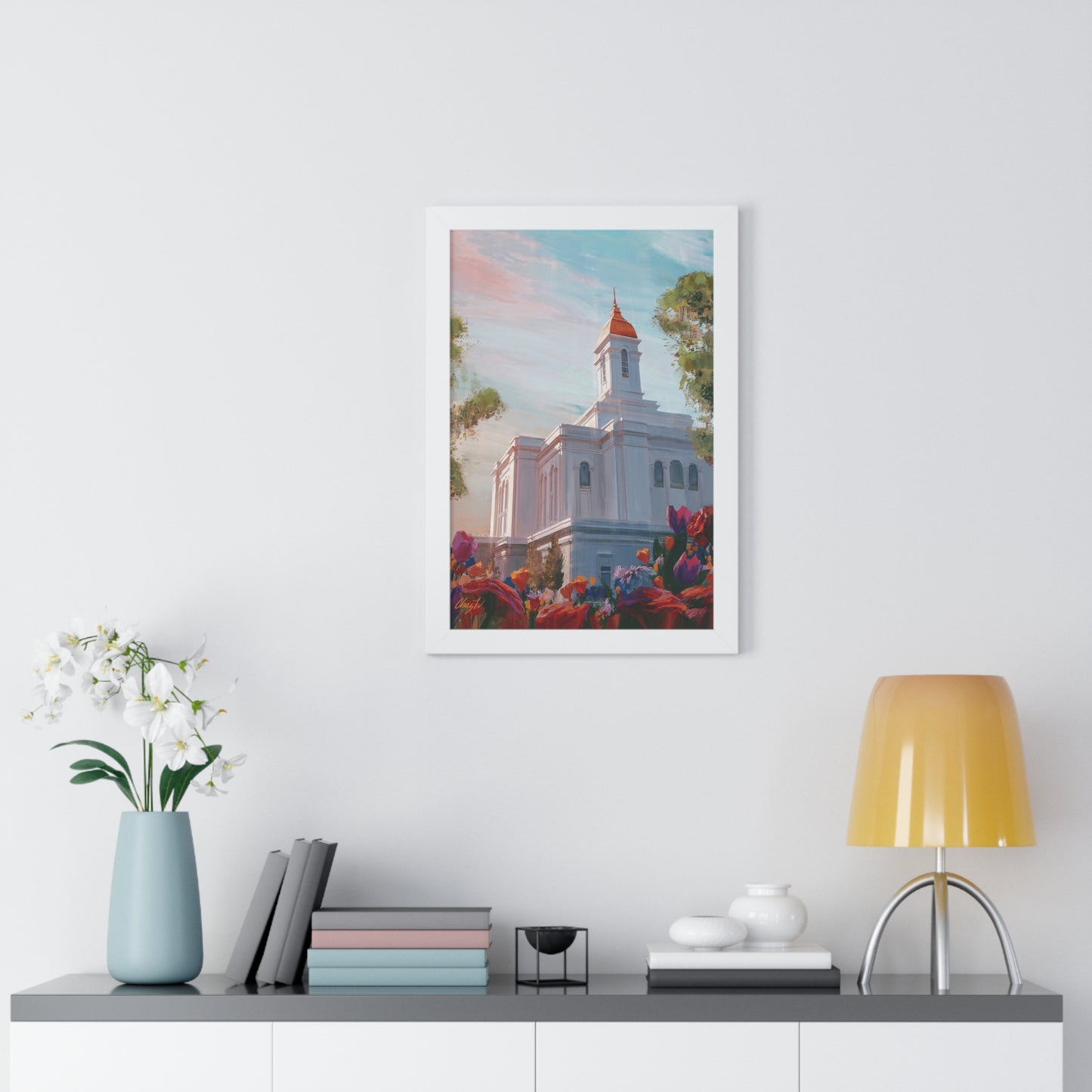 Framed Matte Print, Deseret Peak Temple--Spring Flowers, by Chaz Walgamott
