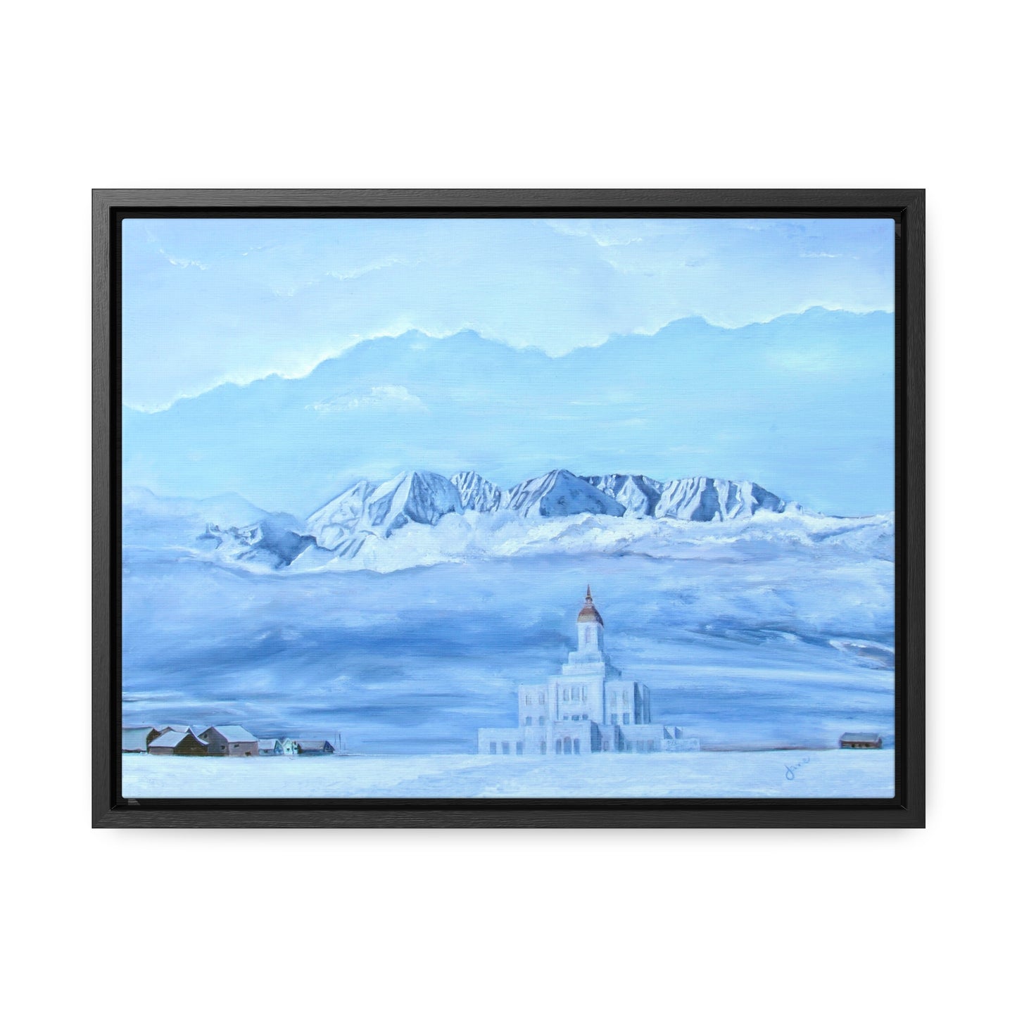 Stretched Canvas Print in Wood Frame--Deseret Peak Temple--Hope in the Bleak of winter by Jane Autry