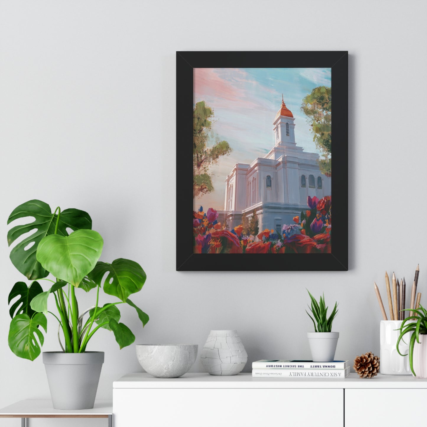 Framed Matte Print, Deseret Peak Temple--Spring Flowers, by Chaz Walgamott