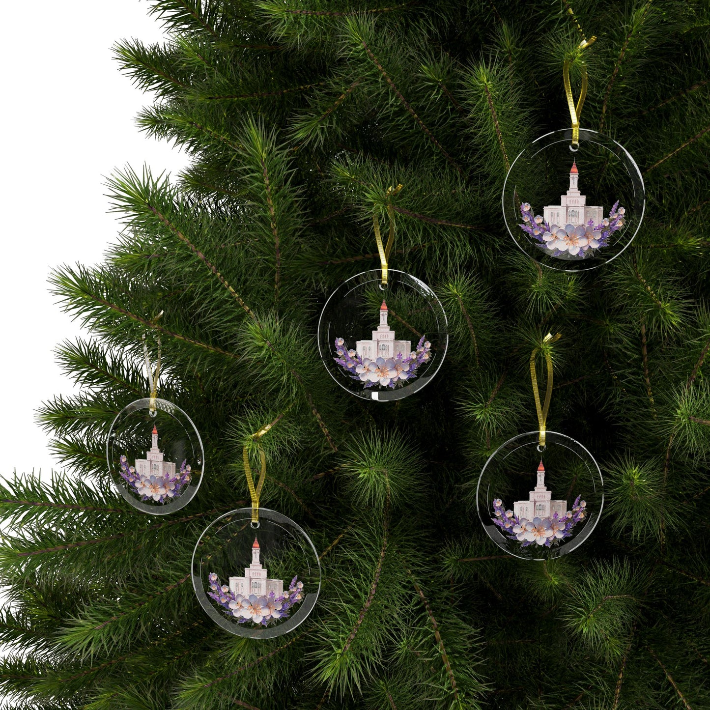 Glass Ornaments, Deseret Peak Temple with Floral Wreath