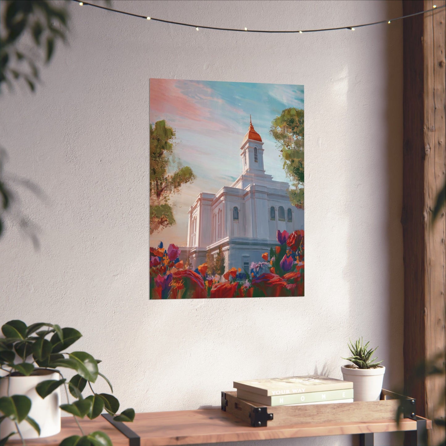 Premium Matte Paper Print, Deseret Peak Temple--Spring Flowers, by Chaz Walgamott