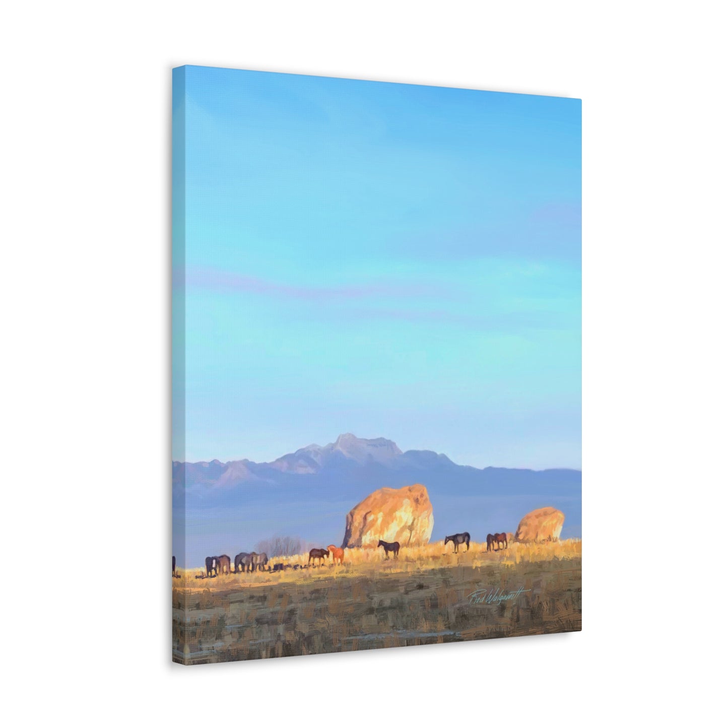 Canvas Gallery Wrap-Horses at Adobe Rock by Rod Walgamott