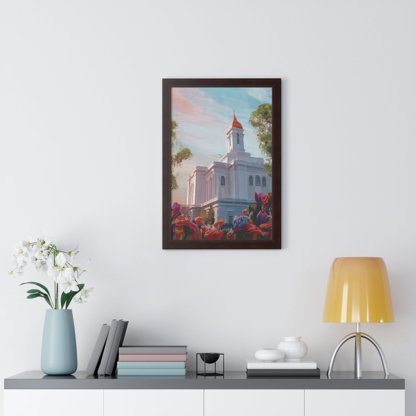 Framed Matte Print, Deseret Peak Temple--Spring Flowers, by Chaz Walgamott