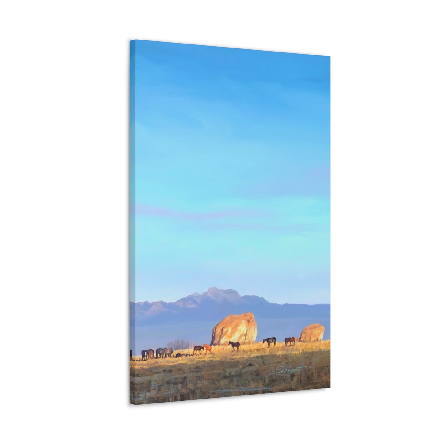 Canvas Gallery Wrap-Horses at Adobe Rock by Rod Walgamott