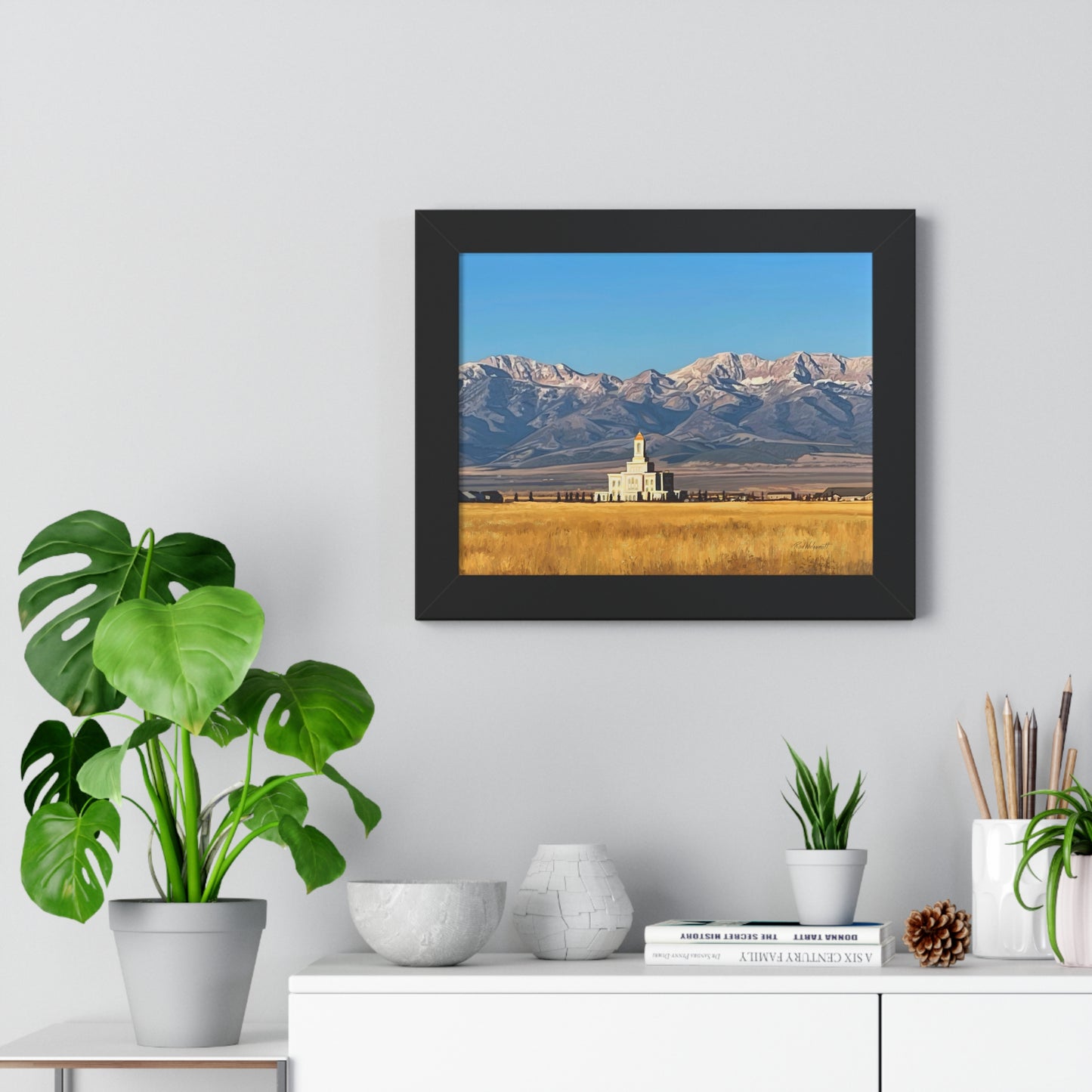 Premium Matte Print--Framed, Deseret Peak Temple and Deseret Peak, by Rod Walgamott