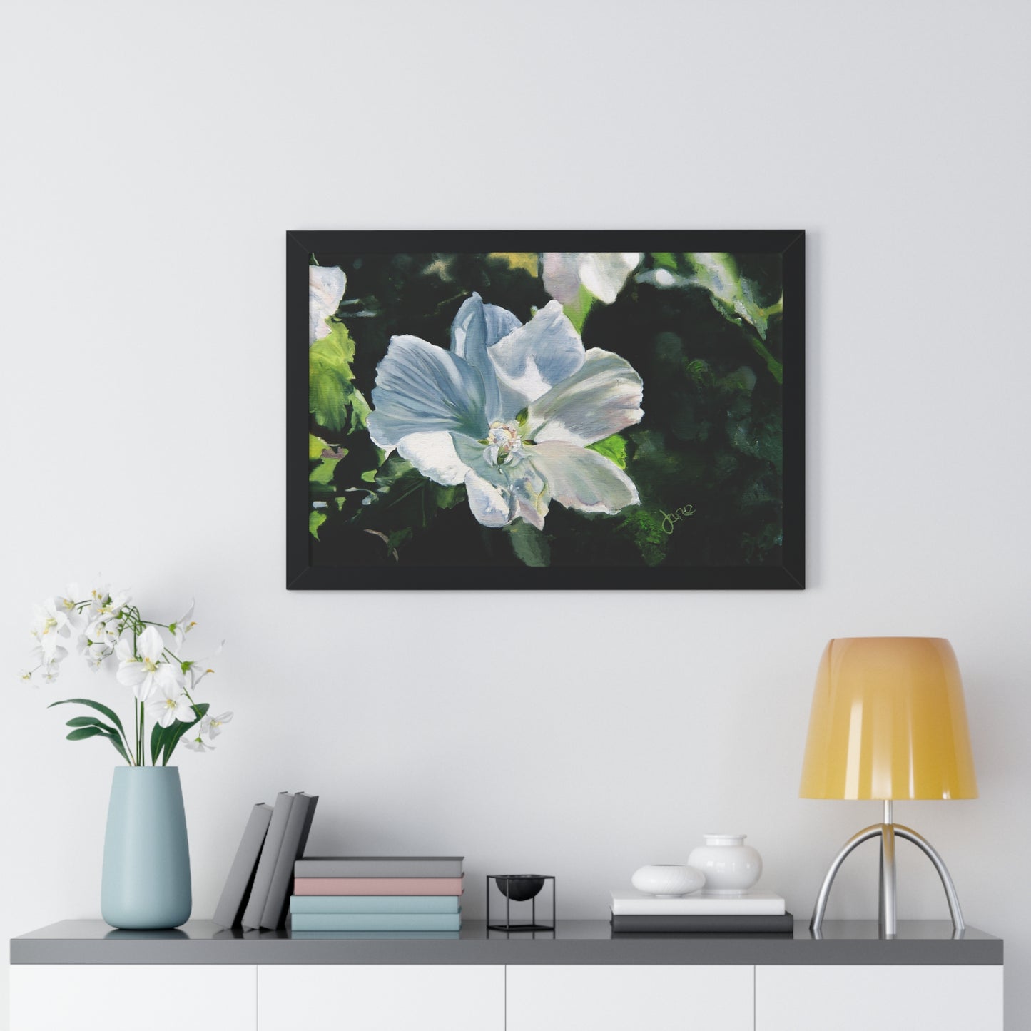 Premium Matte Print--Framed, White Rose of Sharon by Jane Autry