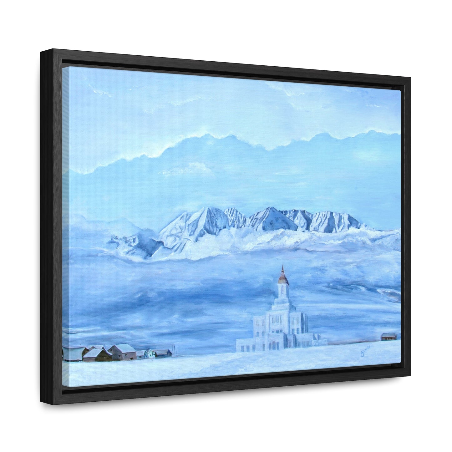 Stretched Canvas Print in Wood Frame--Deseret Peak Temple--Hope in the Bleak of winter by Jane Autry