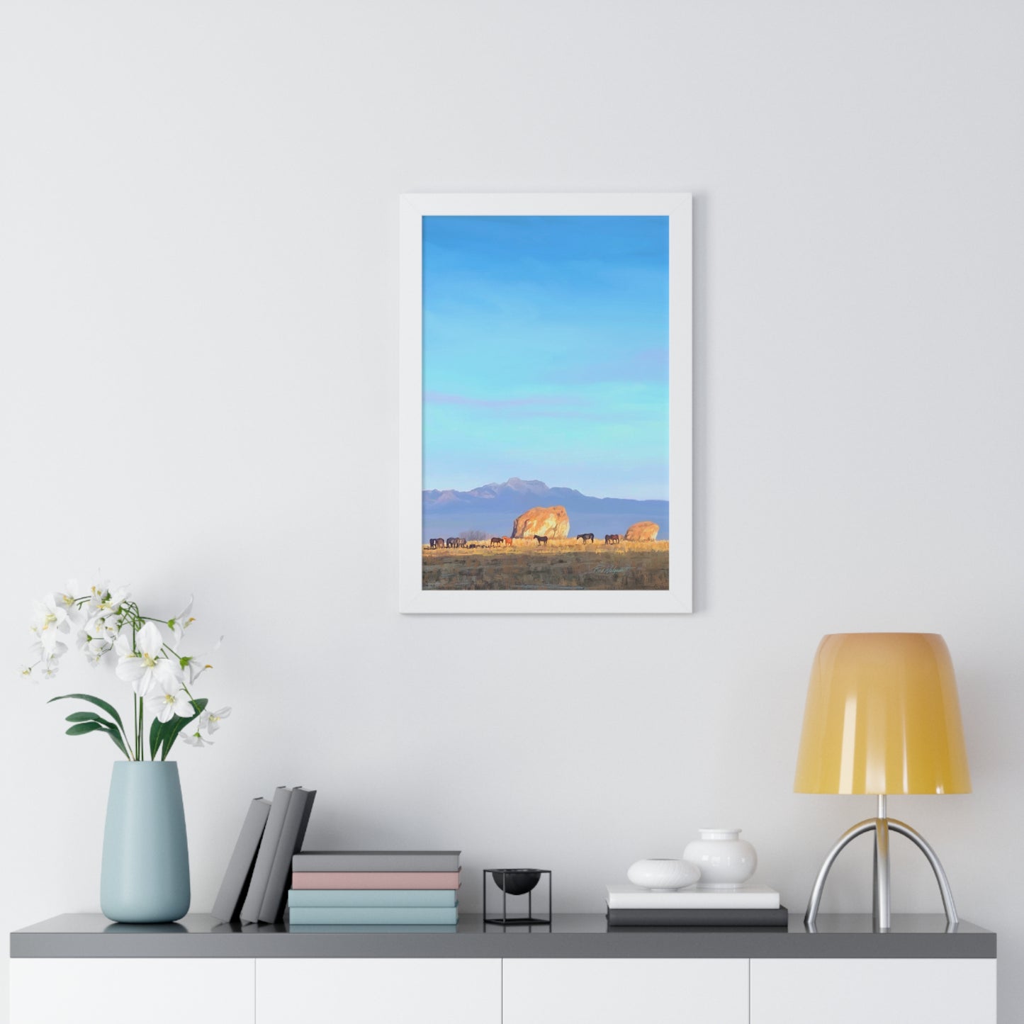 Framed Matte Print, Horses at Adobe Rock, by Rod Walgamott