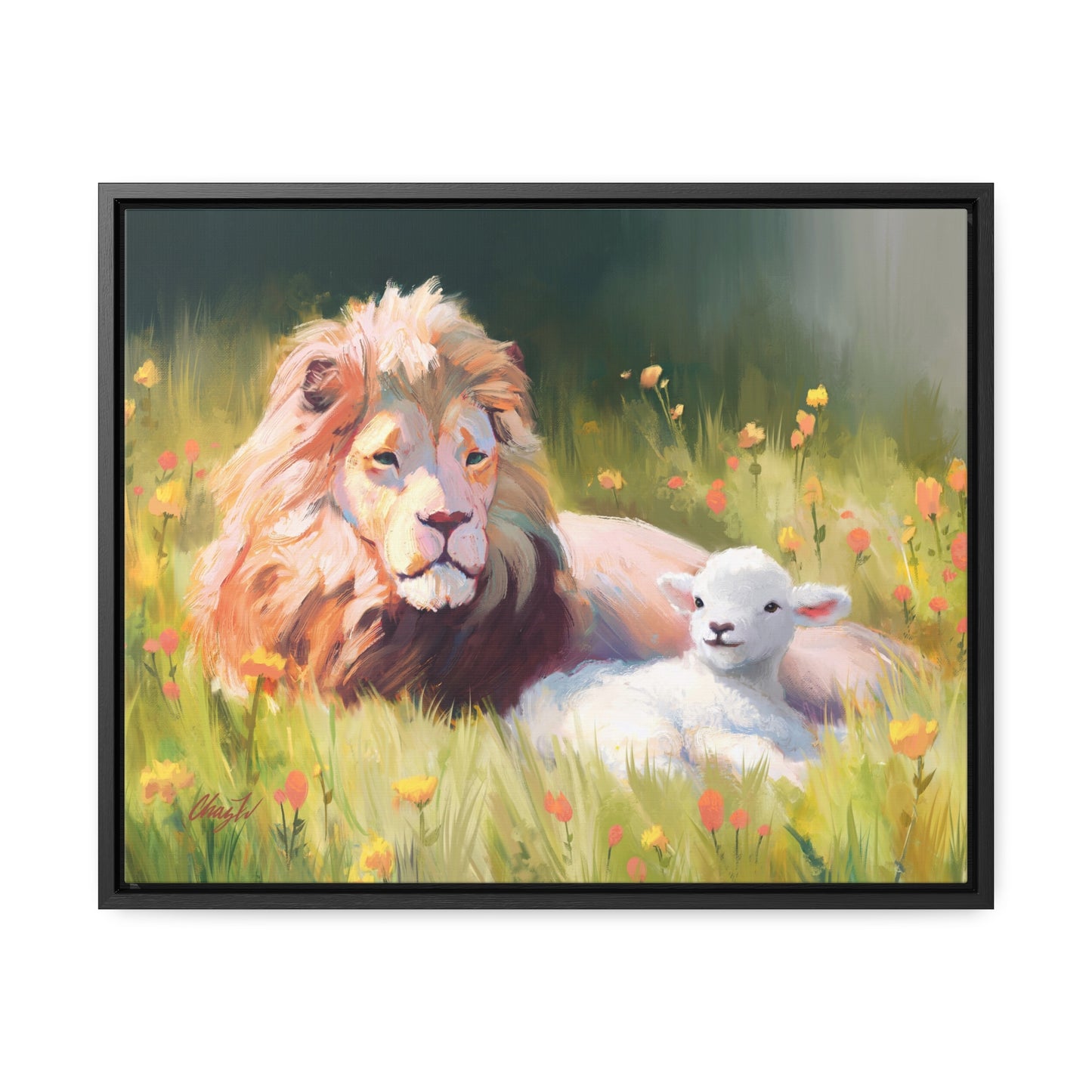 Stretched Canvas Print in Wood Frame, The Lamb and the Lion, by Chaz Walgamott