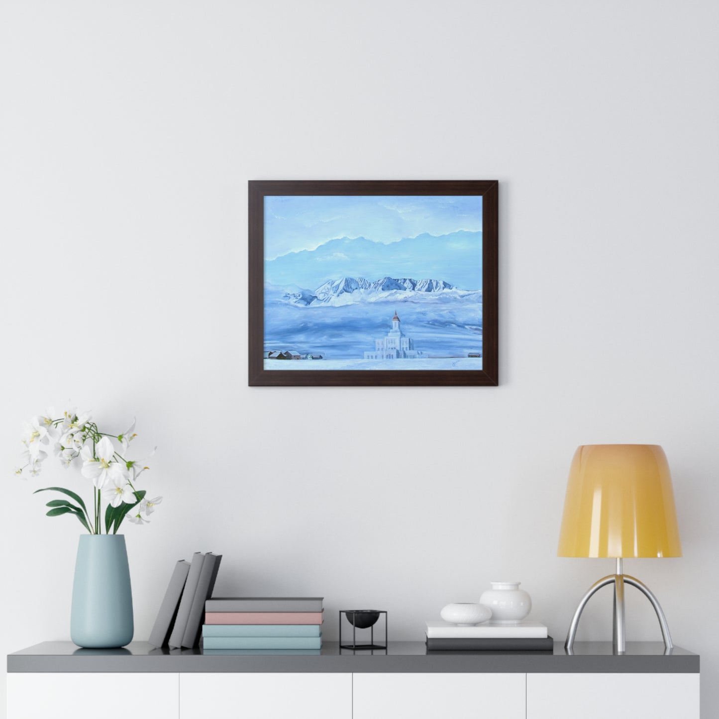 Premium Matte Print--Framed, Deseret Peak Temple-Hope in the Bleak of Winter, by Jane Autry