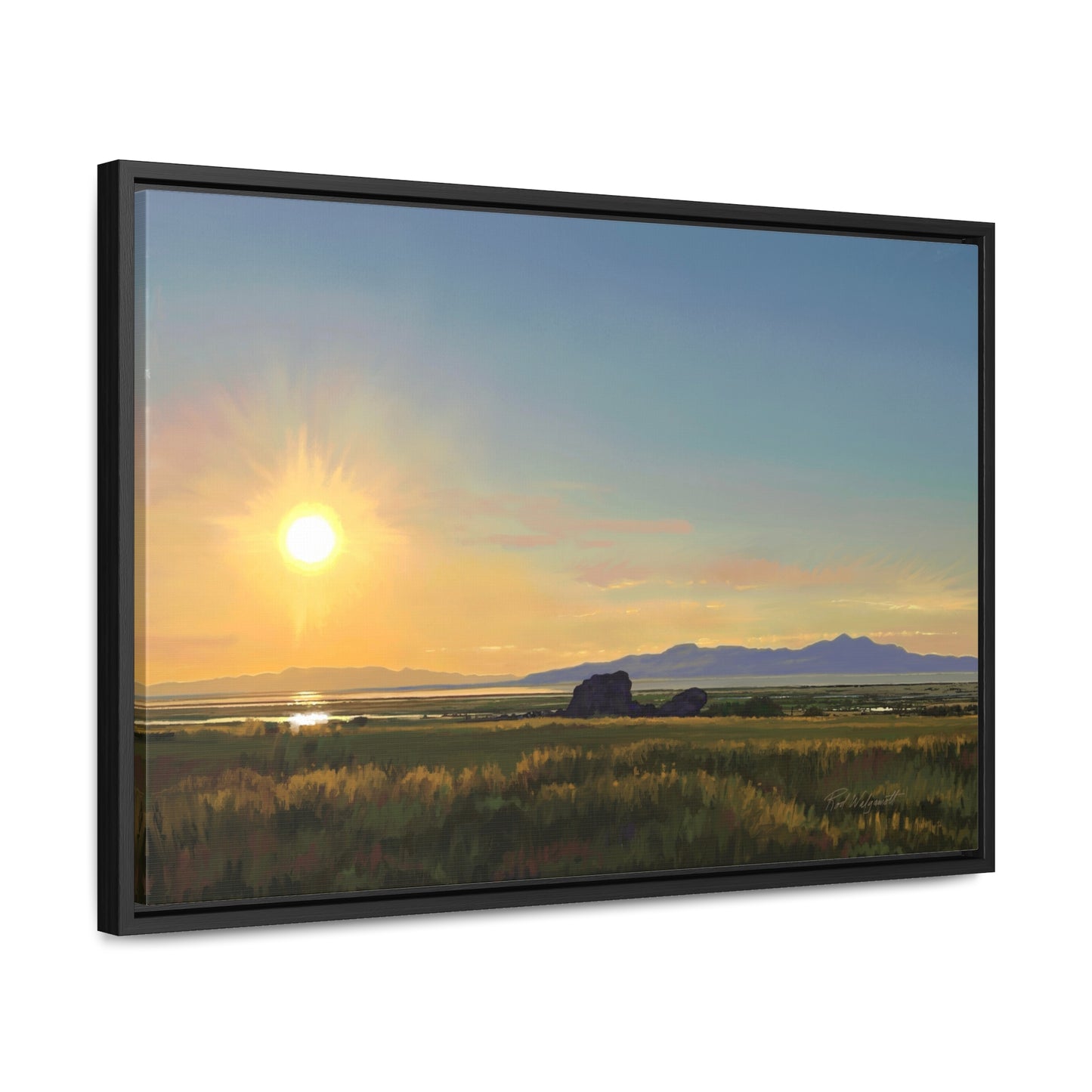 Canvas Wrap in Wood Frame, Adobe Rock Sunset, by Rod Walgamott