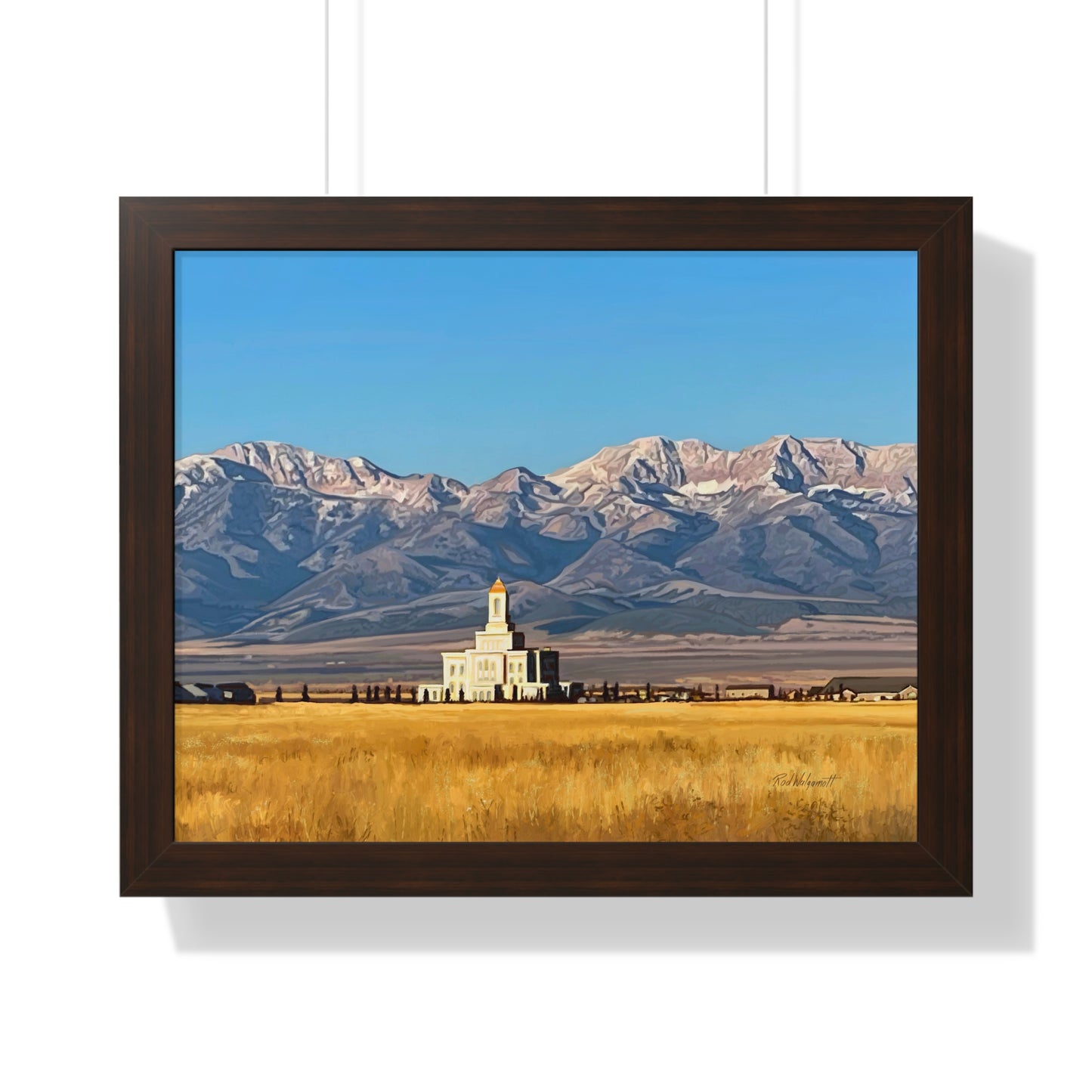 Premium Matte Print--Framed, Deseret Peak Temple and Deseret Peak, by Rod Walgamott
