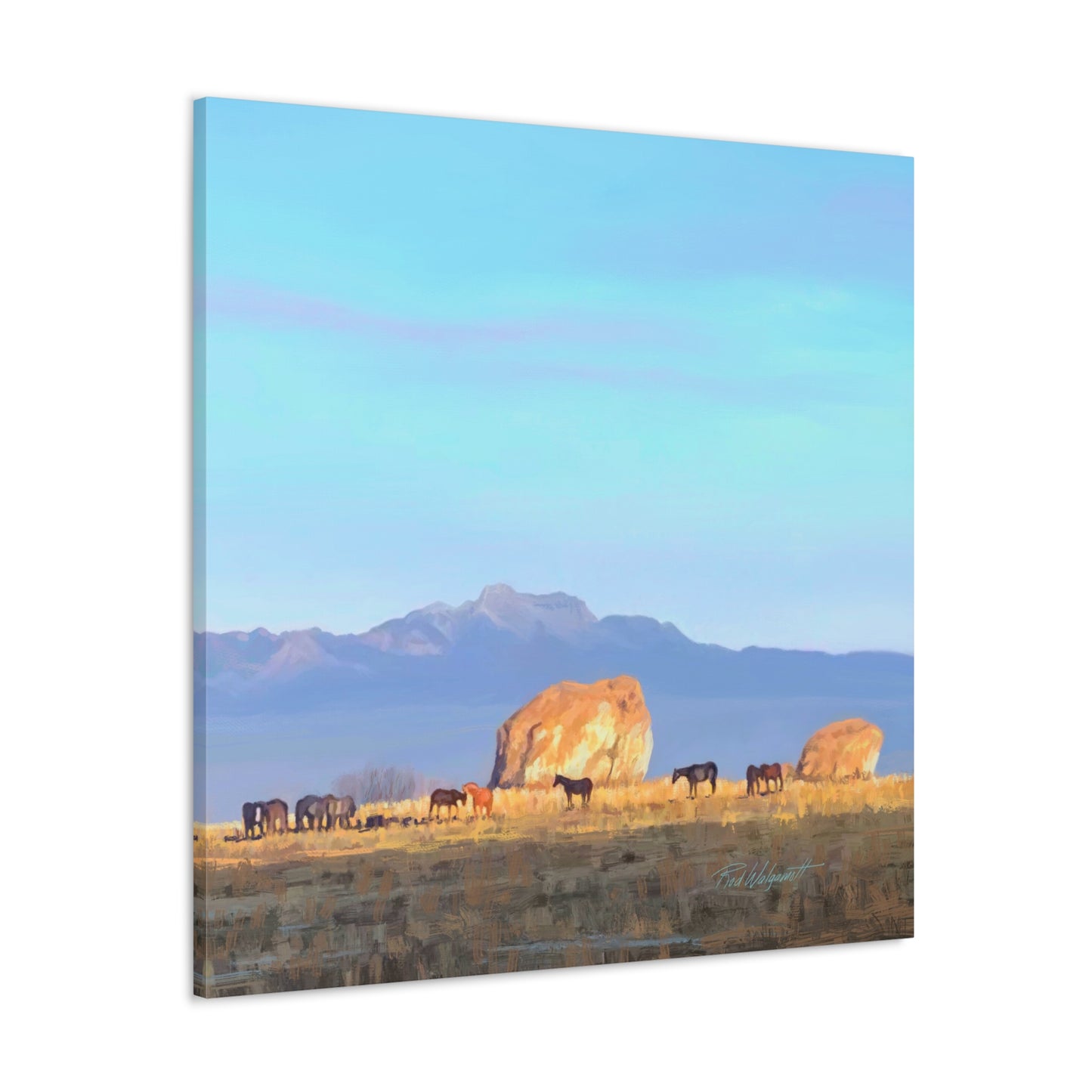 Canvas Gallery Wrap-Horses at Adobe Rock by Rod Walgamott