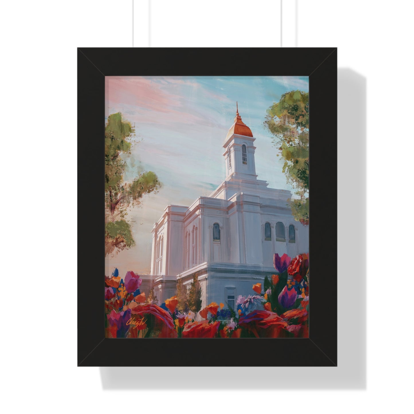 Framed Matte Print, Deseret Peak Temple--Spring Flowers, by Chaz Walgamott