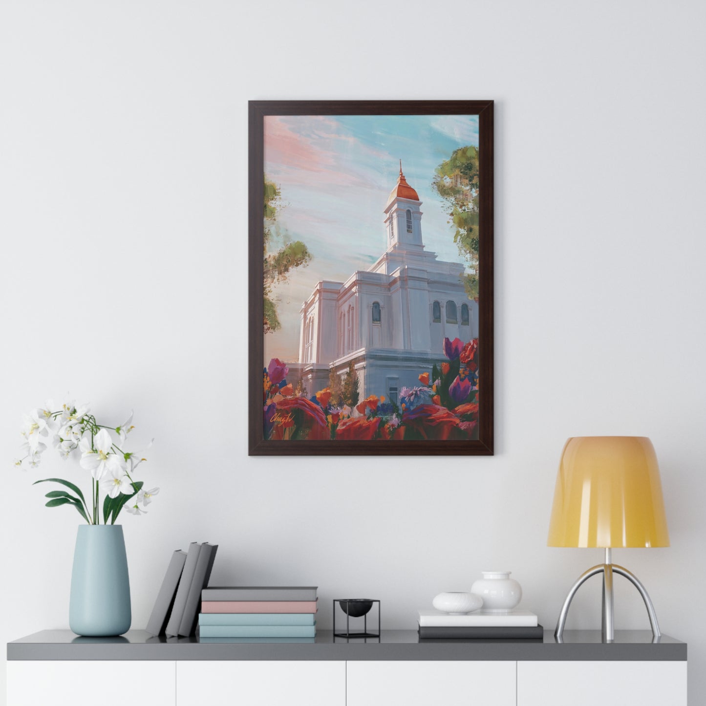 Framed Matte Print, Deseret Peak Temple--Spring Flowers, by Chaz Walgamott