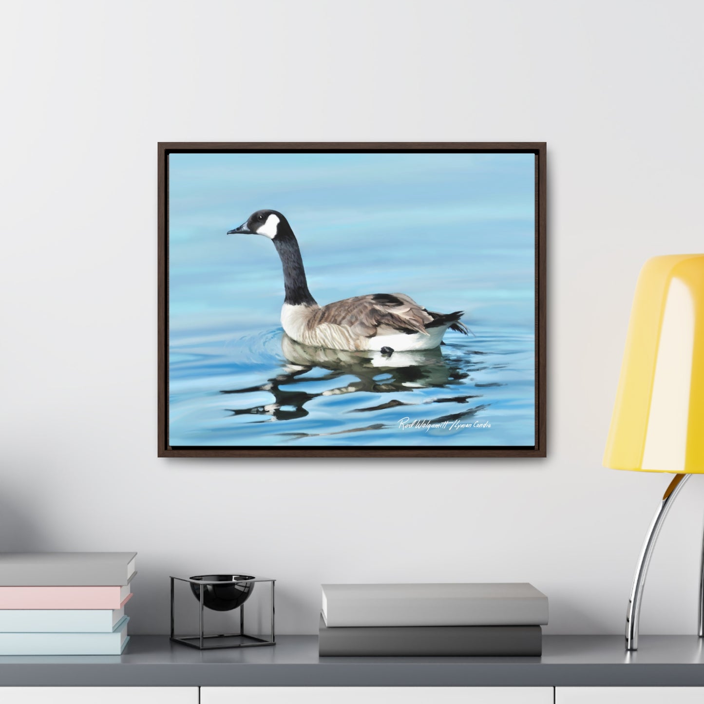 Stretched Canvas Print in Wood Frame, Canada Goose on Stansbury Lake , by Rod Walgamott