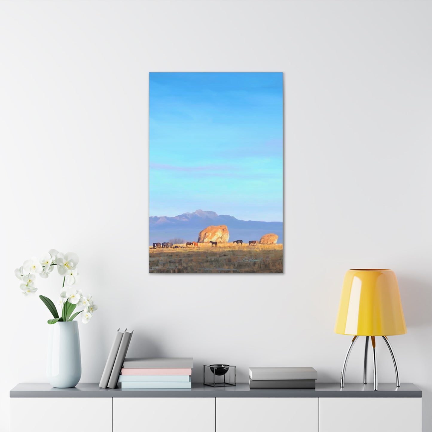 Canvas Gallery Wrap-Horses at Adobe Rock by Rod Walgamott