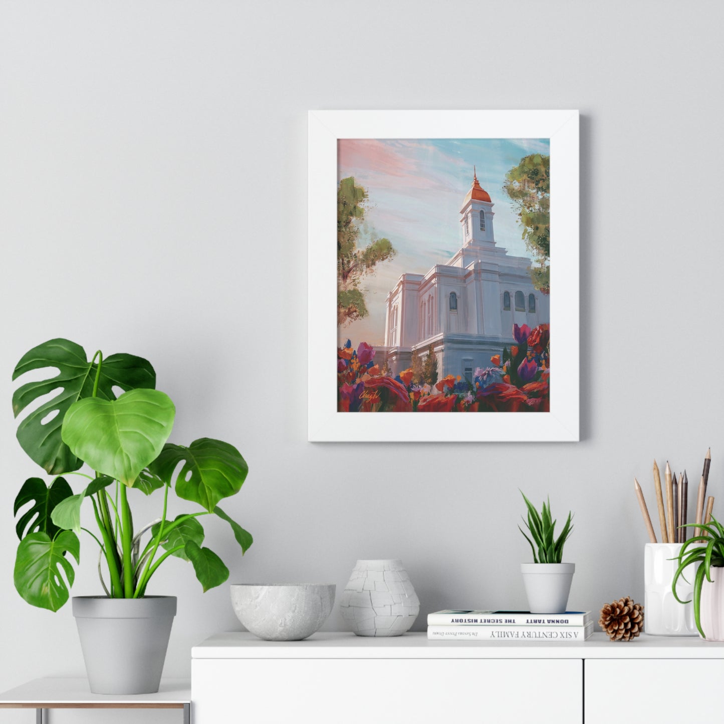 Framed Matte Print, Deseret Peak Temple--Spring Flowers, by Chaz Walgamott