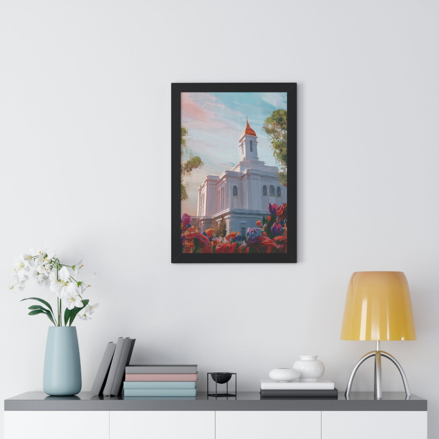 Framed Matte Print, Deseret Peak Temple--Spring Flowers, by Chaz Walgamott