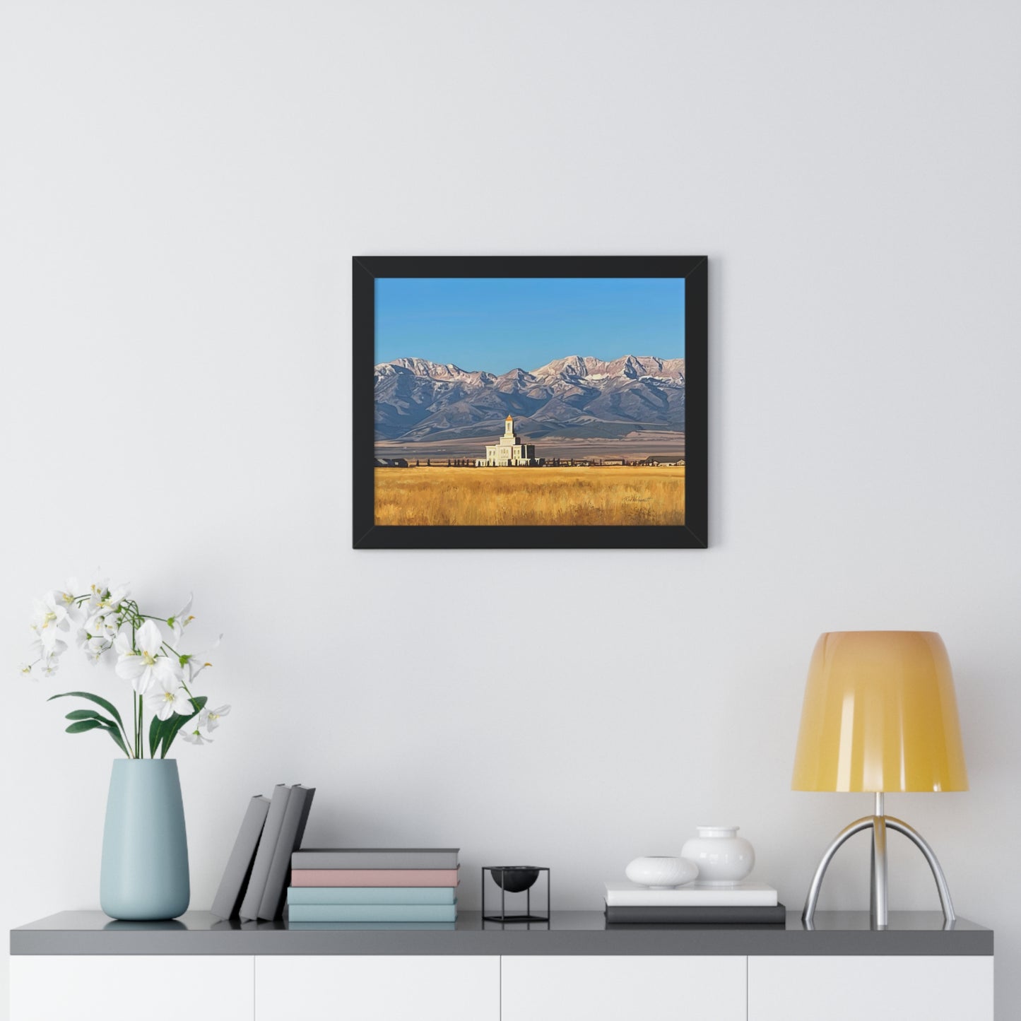 Premium Matte Print--Framed, Deseret Peak Temple and Deseret Peak, by Rod Walgamott