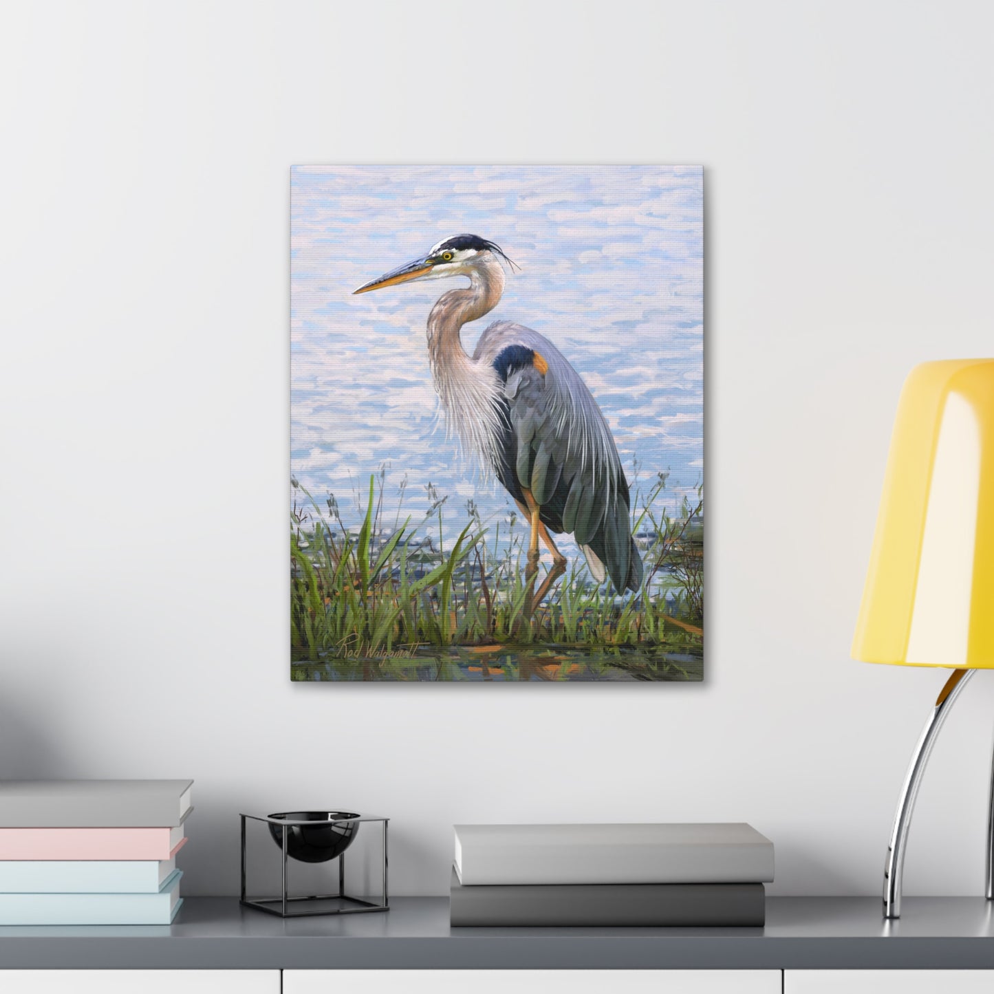 Gallery Wrap Canvas, Blue Heron at Stansbury Lake by Rod Walgamott