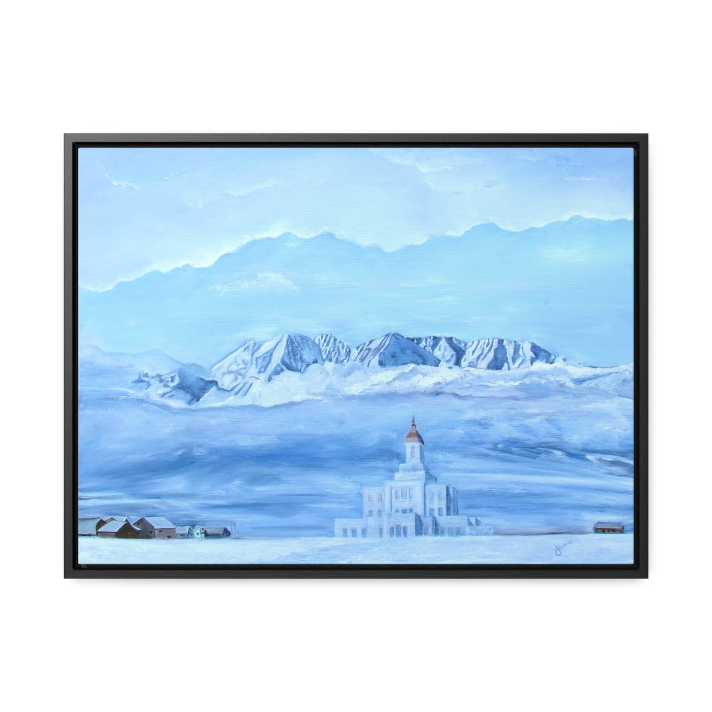 Stretched Canvas Print in Wood Frame--Deseret Peak Temple--Hope in the Bleak of winter by Jane Autry