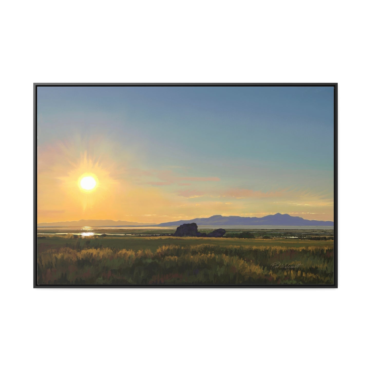 Canvas Wrap in Wood Frame, Adobe Rock Sunset, by Rod Walgamott